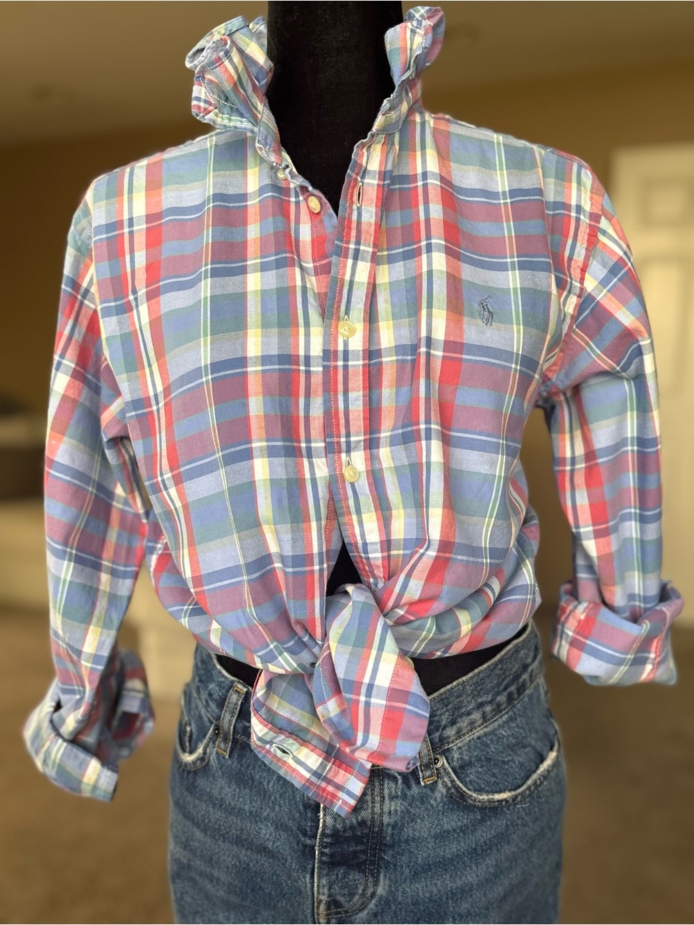 Ralph Lauren Multicolor Plaid Cotton Button-Down Shirt - Blue/Red/Green
